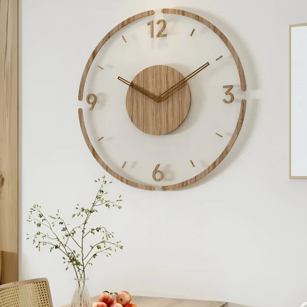 Nock - Tyylikäs moderni 30 cm seinäkello akryylistä ja puusta eleganttiin olohuoneeseen