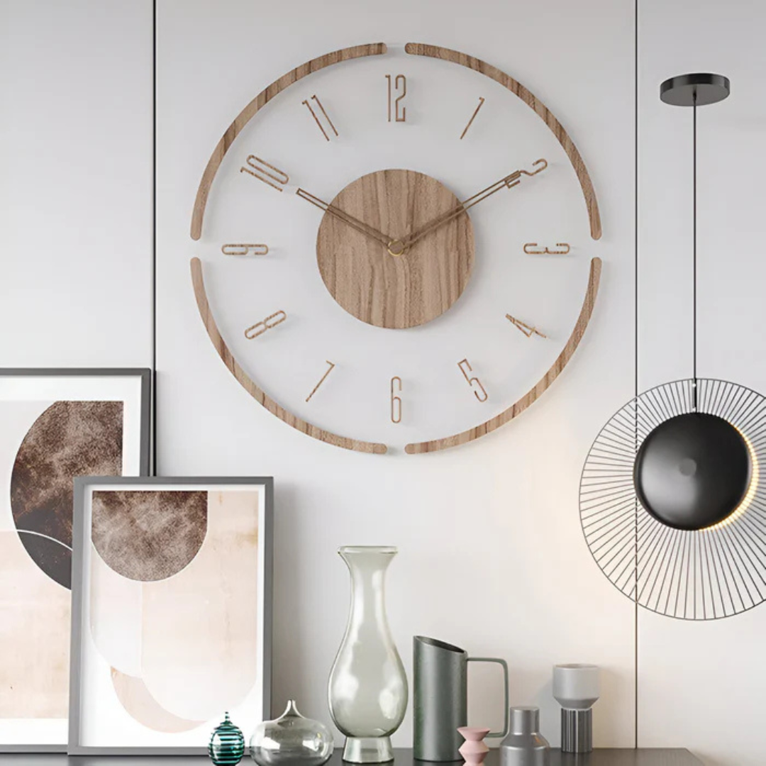 Nock - Tyylikäs moderni 30 cm seinäkello akryylistä ja puusta eleganttiin olohuoneeseen
