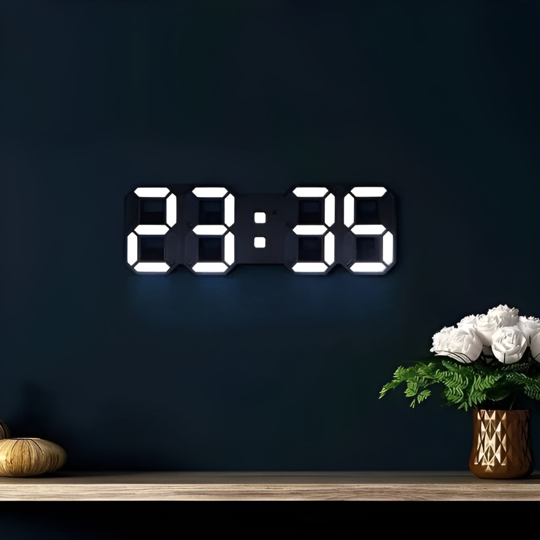 Nyvox - Moderni 3D LED digitaalinen seinäkello tyylikkäällä muotoilulla ja kirkkaalla ajanäytöllä