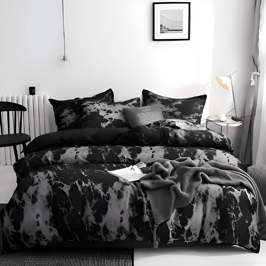 Ylellinen marmorinen vuodevaatesetti 155x220 cm – 3-osainen pehmeä mikrokuituinen päiväpeitto ja tyynyliinat äärimmäiseen mukavuuteen