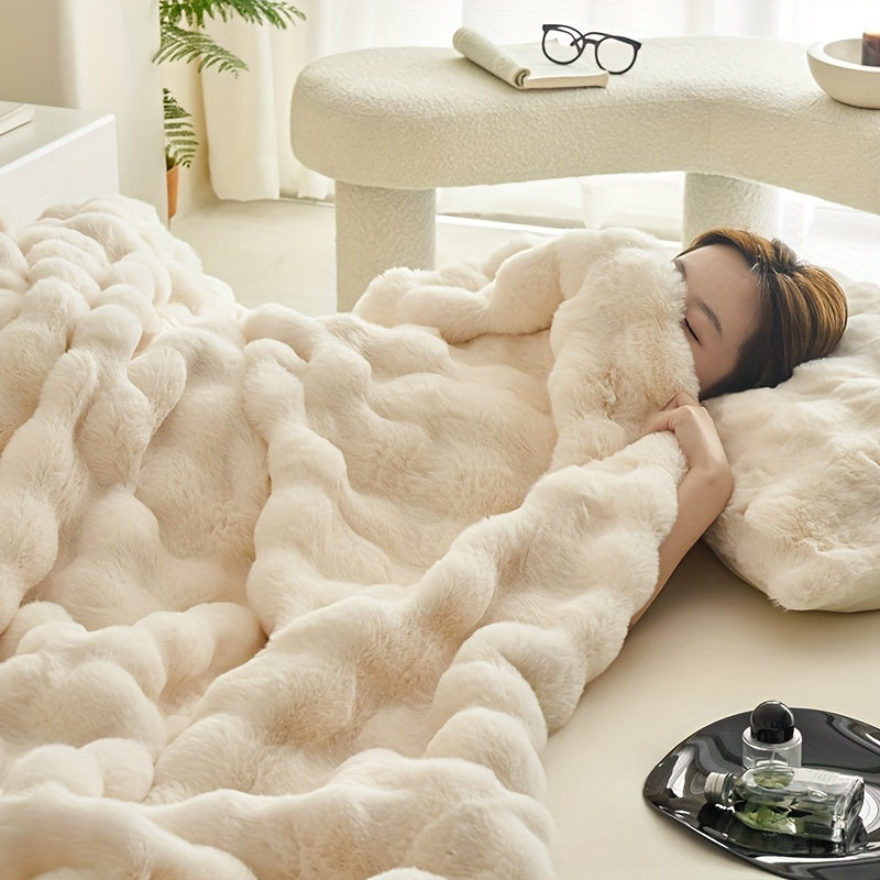 Ylelliset pehmeät beige fleece-peitot - lämpimät paksut pehmeät olohuoneen ja makuuhuoneen torkkupeitot