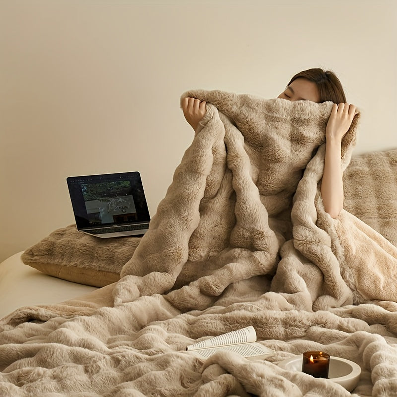 Ylelliset pehmeät beige fleece-peitot - lämpimät paksut pehmeät olohuoneen ja makuuhuoneen torkkupeitot
