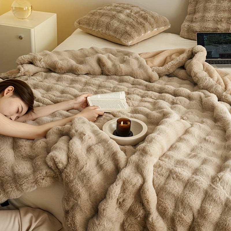 Ylelliset pehmeät beige fleece-peitot - lämpimät paksut pehmeät olohuoneen ja makuuhuoneen torkkupeitot