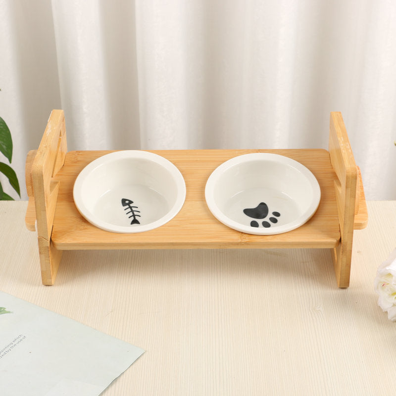PawElegance ylellinen kaksinkertainen ruokintasarja hellävaraisella bambulla ja ruostumattomalla teräksellä lemmikeille