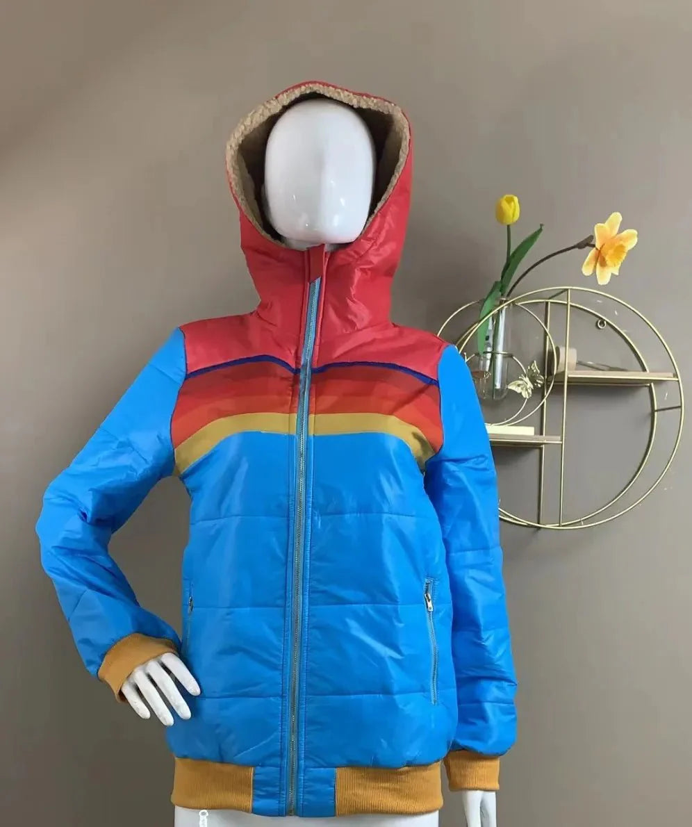 Daniela - Colorful thermal jacket with hood in rainbow design