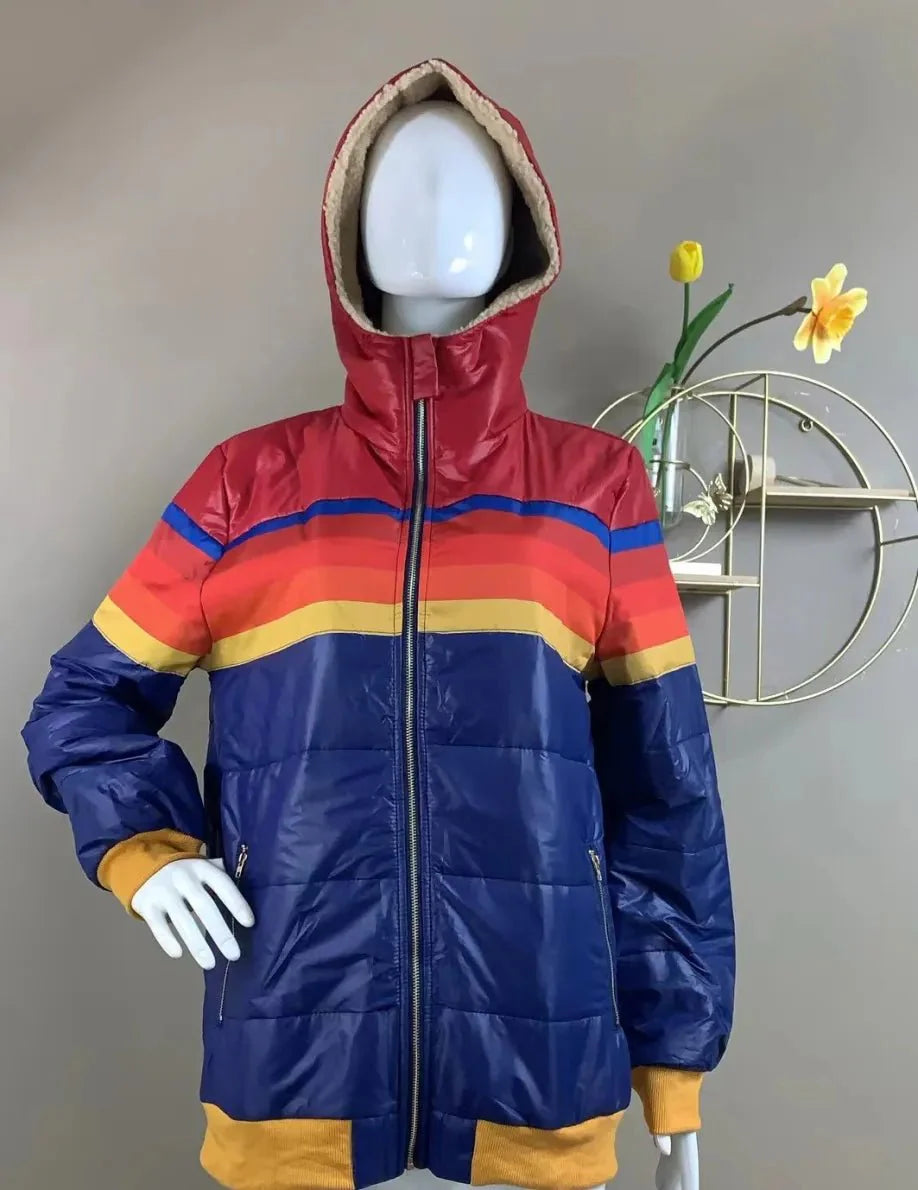 Daniela - Colorful thermal jacket with hood in rainbow design