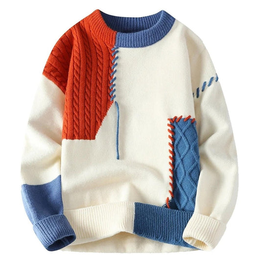 Rudolf - Comfortable and stylish patchwork knitted sweater for cozy moments