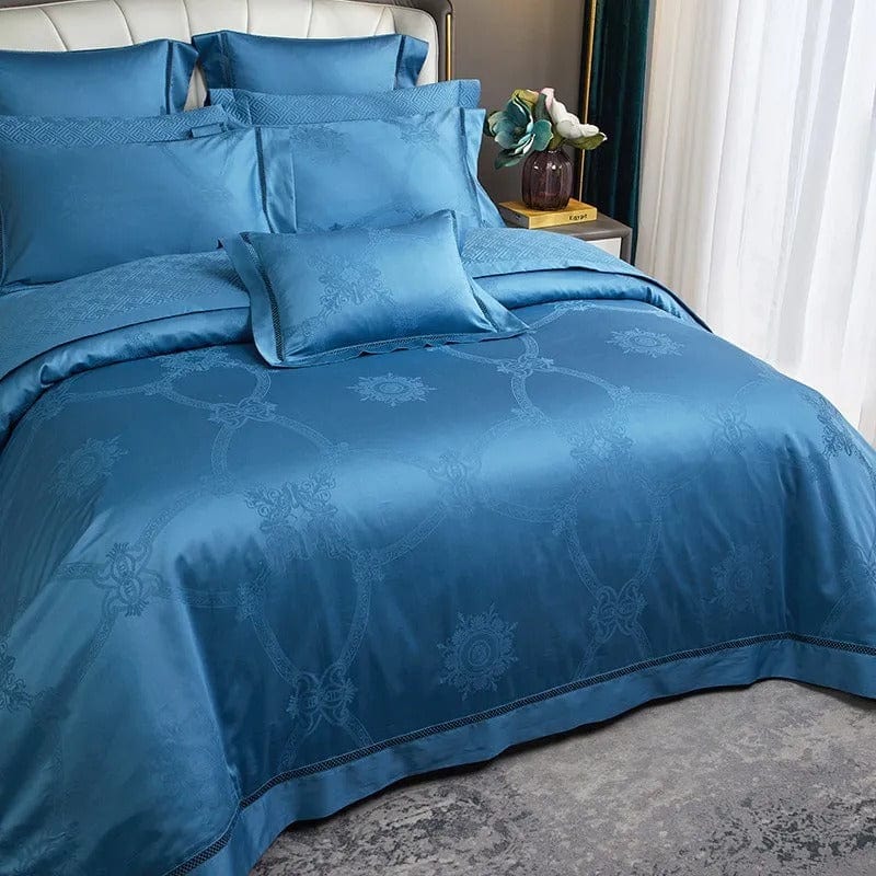 Ylellinen sininen egyptiläinen puuvillainen päiväpeitteen päällinen setti – 200x230 cm kahdella elegantilla tyynyliinalla