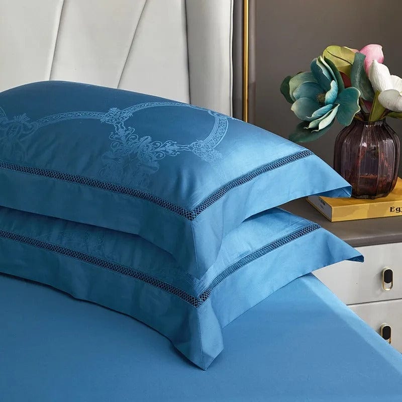 Ylellinen sininen egyptiläinen puuvillainen päiväpeitteen päällinen setti – 200x230 cm kahdella elegantilla tyynyliinalla
