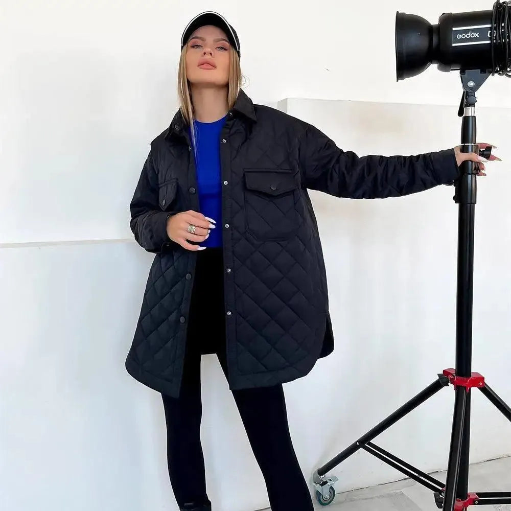 Elegant Padded Coat with Button Closure and Spacious Pockets - Perfect for Autumn