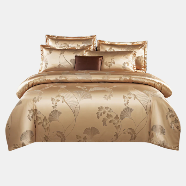 Ylellinen satiininen päiväpeitteen päällinen setti elegantilla kukkakuvioinnilla täydelliseen makuuhuoneen mukavuuteen ja tyyliin