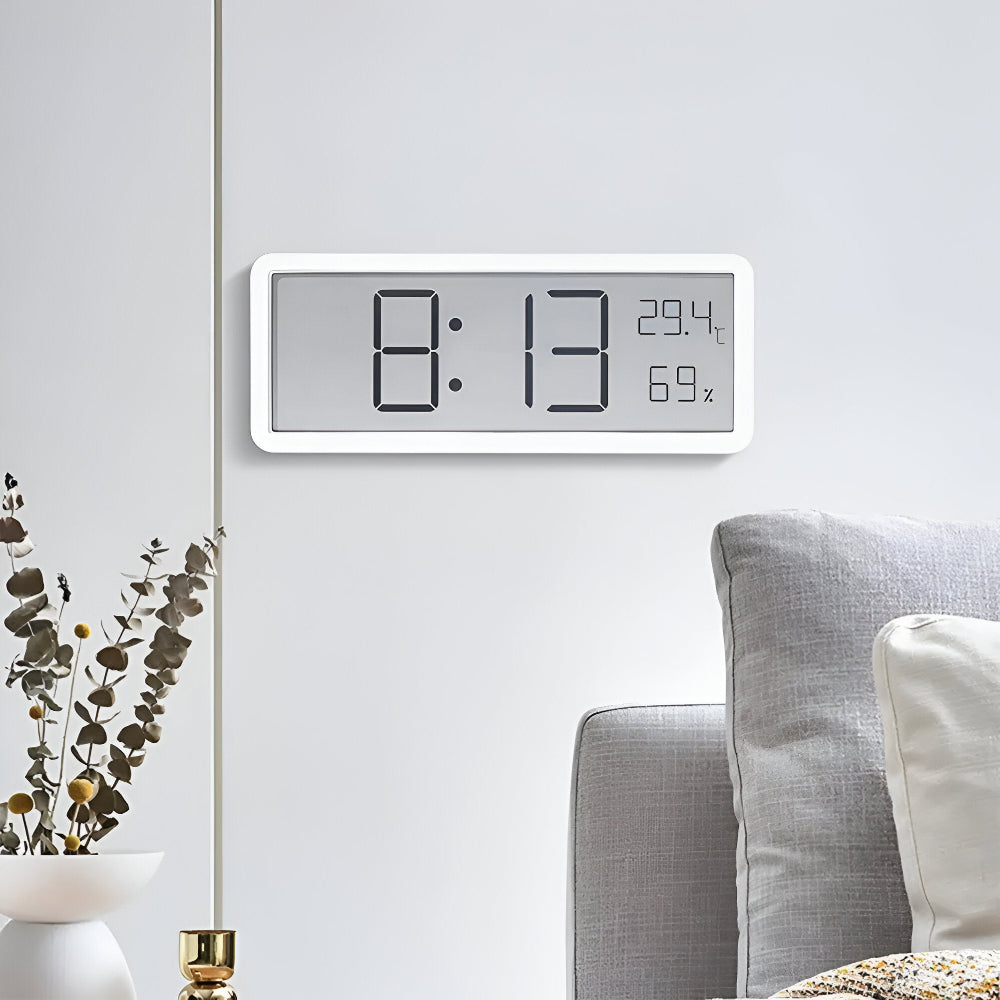 Ione - Moderni digitaalinen LED-seinäkello lämpötila- ja kosteusnäytöllä