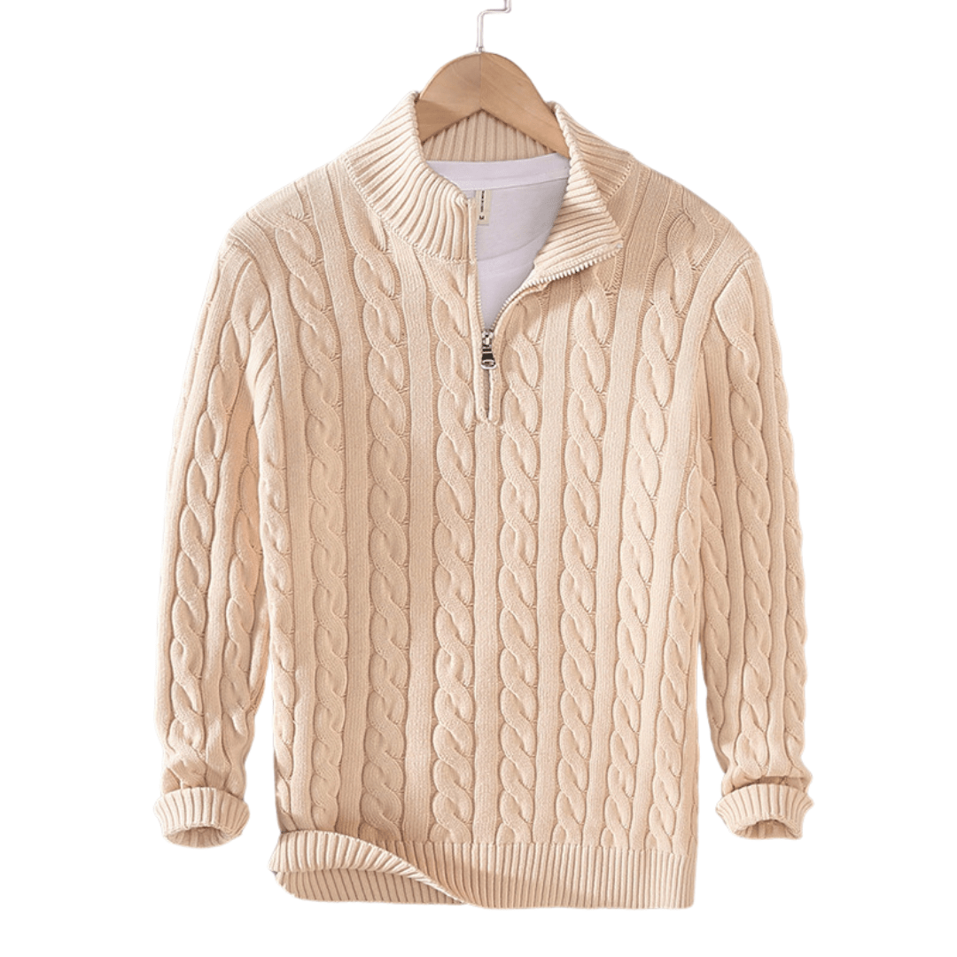 Jonas – Stylish knitted sweater with half-zip and fashionable high collar