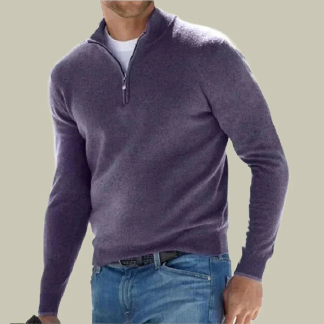 Malte - Elegant classic polo sweater with practical zipper