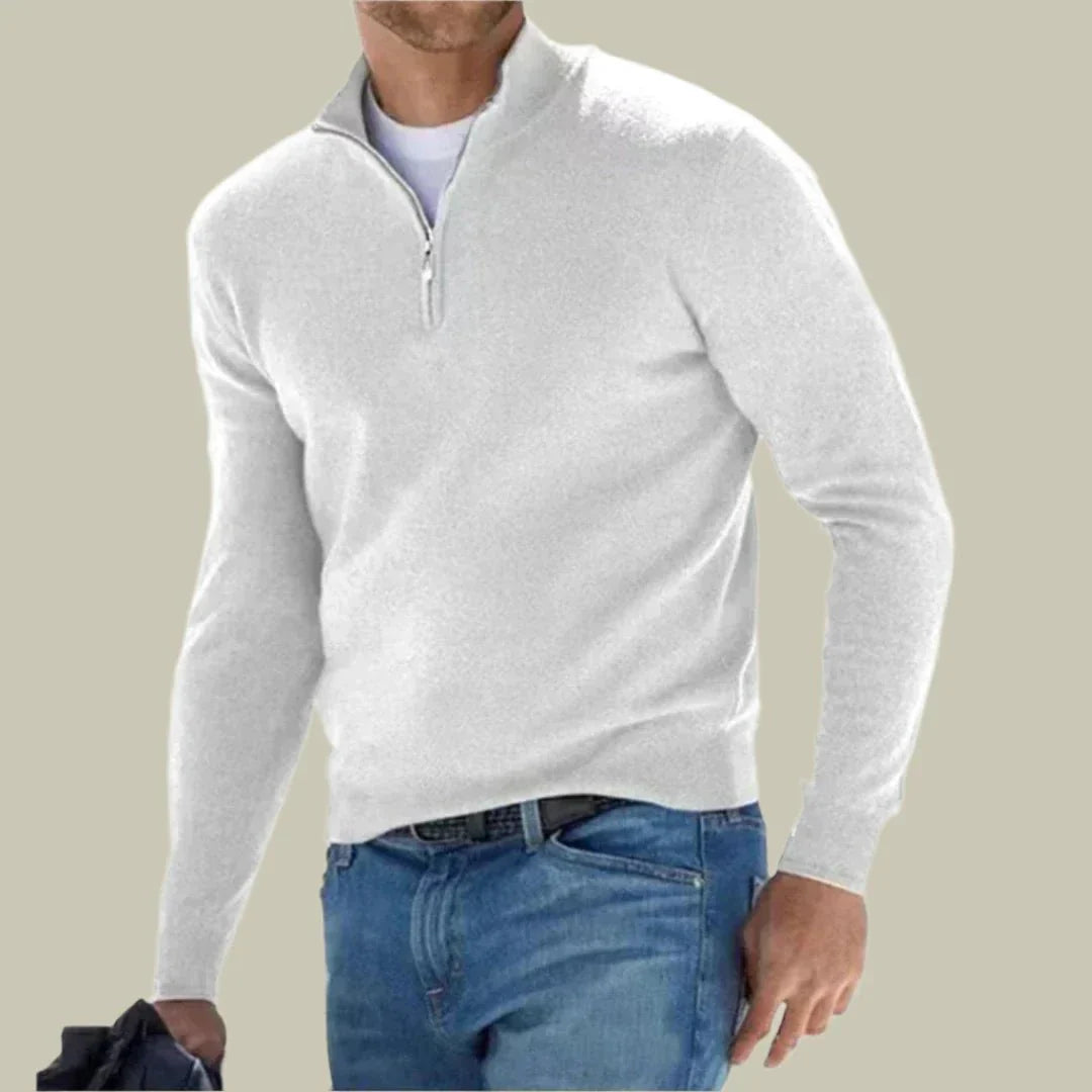 Malte - Elegant classic polo sweater with practical zipper