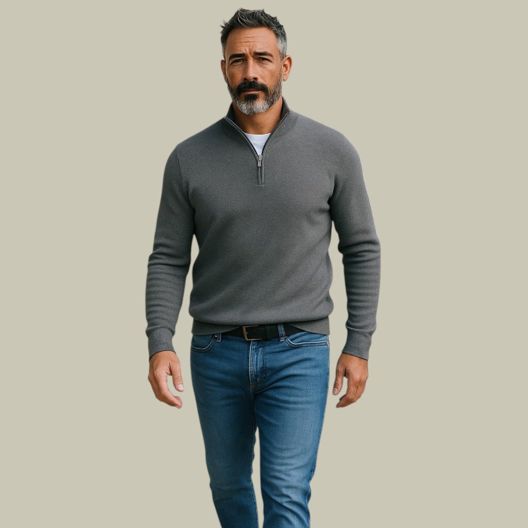 Malte - Elegant classic polo sweater with practical zipper