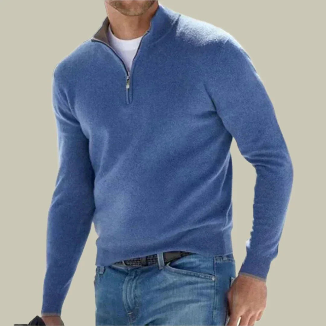 Malte - Elegant classic polo sweater with practical zipper